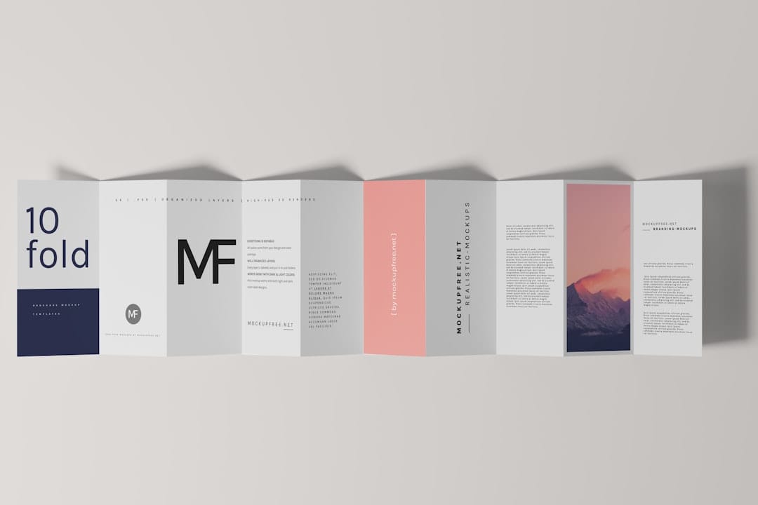 A folded brochure with a mountain in the background