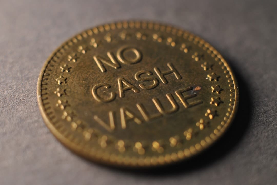 A close up of a coin on a table