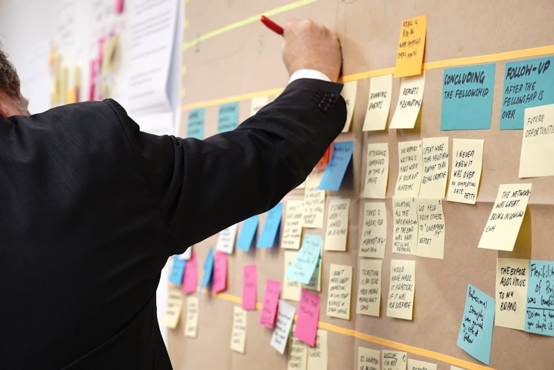 Sticky notes on corkboard